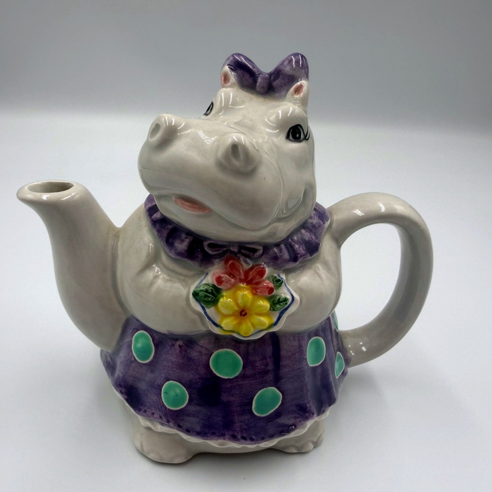 Otagiri Mary Ann Baker Hippo Creamer Pot Ceramic Purple Polka Dot Japan Vintage